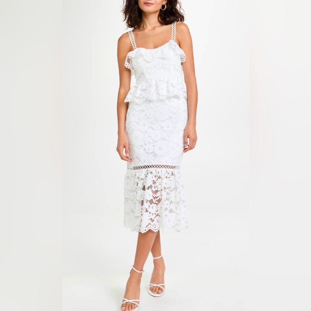 NWT 🤍 LIKELY White Lace Leigh Midi Dress